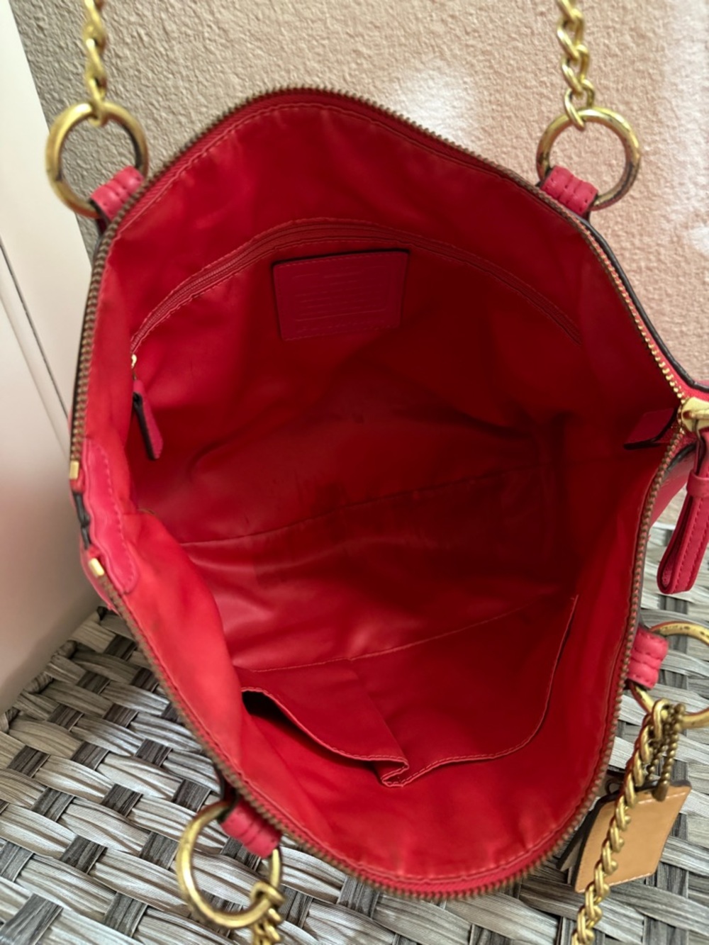 Coach Pink Leather Floral Perforated Chain Shoulder Bag Turnlock - Style 23842 - Picture 4 of 16